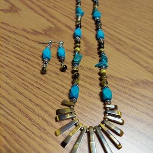 Vintage Attractive Faux Turquiose & Tiger Eye Beads 10" & 1"